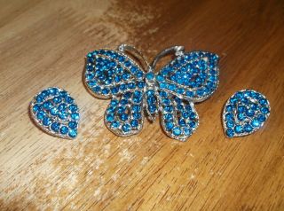 Vintage Blue Butterfly Brooch/pin And Earrings Weiss?