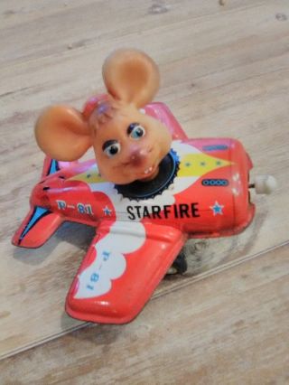 Vintage Starfire P - 81 Wind Up Plane With Celluloid Mouse Head Kanto Toys