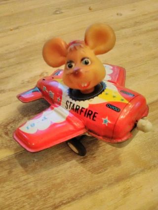 Vintage Starfire P - 81 Wind Up Plane with Celluloid Mouse Head Kanto Toys 5