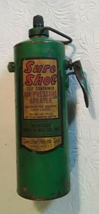 Vintage Sure Shot Air Pressure Sprayer Green Can S&h