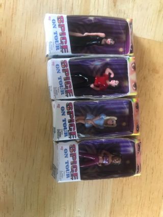 4 Vintage Miniature Spice Girls On Tour Dolls In Mini Boxes Missing Ginger