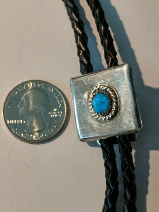 Vintage Navajo Sterling Silver Turquoise Bolo Tie Signed 2
