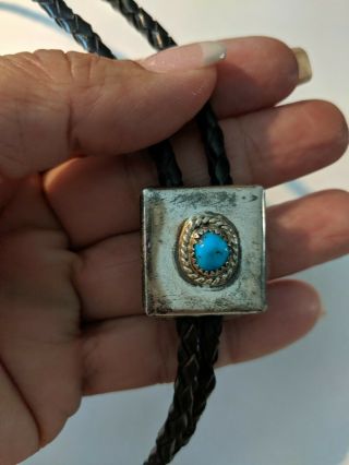 Vintage Navajo Sterling Silver Turquoise Bolo Tie Signed 5