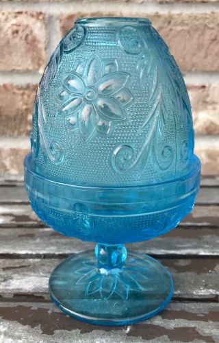 Vintage 6” Tiara Indiana Depression Glass Aqua Blue Sandwich 2pc Fairy Lamp