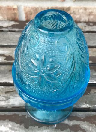 Vintage 6” Tiara Indiana Depression Glass Aqua Blue Sandwich 2pc Fairy Lamp 2