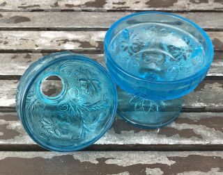 Vintage 6” Tiara Indiana Depression Glass Aqua Blue Sandwich 2pc Fairy Lamp 3