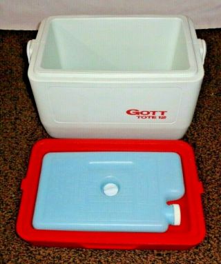 Vintage Gott Tote 12 Cooler Lunch Box With Refreeze Ice Bottle Made In Usa