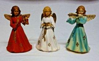 Set Of 3 Vintage Musical Angel Figurines Tree Toppers - Plastic - 949