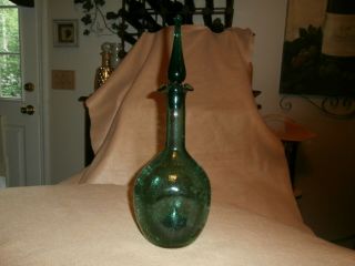 Vintage Mid Century Modern Blenko Pinched And Crackled Glass Decanter