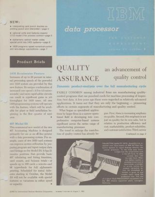 Ibm Data Processor For Customer Management Volume Vii Number 3 August 7,  1962