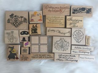 Vintage Wooden Rubber Stamps Loft Of 24 Craft Card Scrap Halloween Thanksgiving