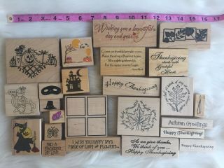 Vintage Wooden Rubber Stamps Loft Of 24 Craft Card Scrap Halloween Thanksgiving 5