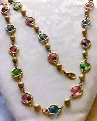 Moms Estate Vintage Multi Color Crystal Goldtone Necklace And Bracelet Set