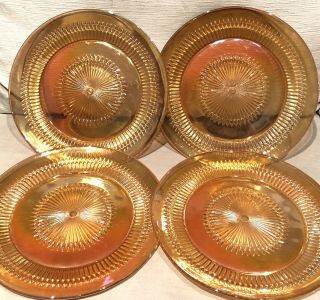 Vintage Carnival Glass Iridescent Marigold? Dinner Plates 10” Set Of 4