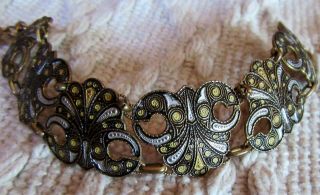 Vintage Damascene Toledo Spain Bracelet Unusual Dangle 3
