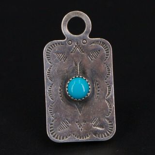 Vtg Sterling Silver - Navajo Fred Harvey Era Stamped Turquoise Pendant - 3g