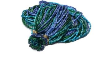 Vintage Green Blue Multi Strand Glass Seed Bead Torsade Necklace