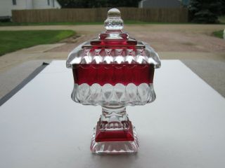 Vtg Westmoreland Glass Crystal With Ruby Stain Covered Wedding Bowl