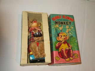 Vintage Alps Bubble Blowing Monkey Battery Operated Toy W/ Box (r576)