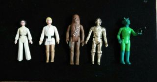 5 1977 Vintage Star Wars Action Figures Kenner Luke Leia Chewbacca C3po Greedo