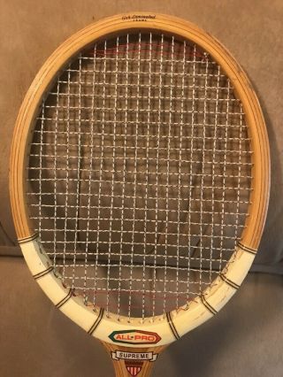 Vintage 1960 ' s Wood Tennis Racquet,  ALL PRO SUPREME,  4 5/8 