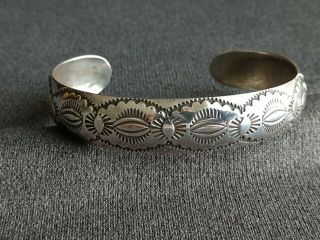 Vintage Navajo Hand Stamped Sterling Silver Cuff Bracelet Signed W.  Tracy