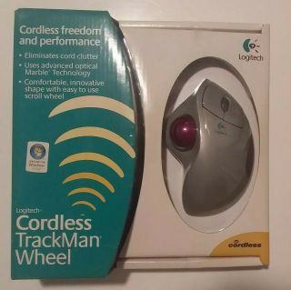 Vintage Logitech Mouse Cordless Trackman Wheel In Opened Box