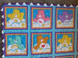 Vintage Care Bear Baby Blanket Infant Crib 60x42 Bright Colors Hand Made Quilt