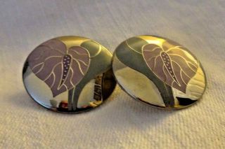 Vintage Whimsical Signed Laurel Burch Anthurium Pierced Circle Post Earrings