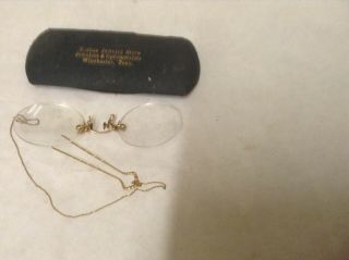 Vintage 10k Gold Rim Eyeglasses With Hair Pin Safety Chain