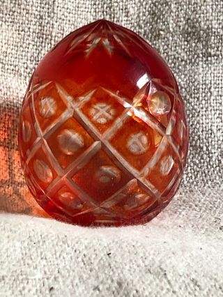 Vintage Bohemian Czech Crystal Ruby Cut To Clear Egg