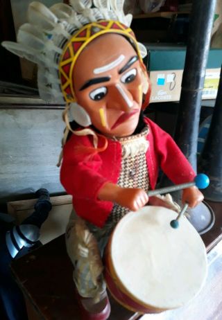 Vintage Indian Joe W/ War Drum Alps Battery Operated Toy Made In Japan
