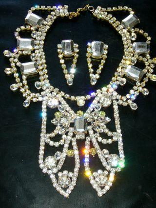 1960s Butterfly Omg Necklace Set Bib Vintage Glass Signed Bijoux Mg F155
