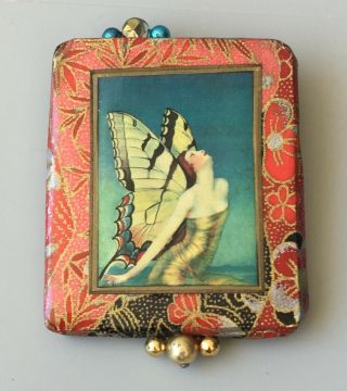 Vintage Artist Signed Art Deco Style Nymph Paper Mache Brooch