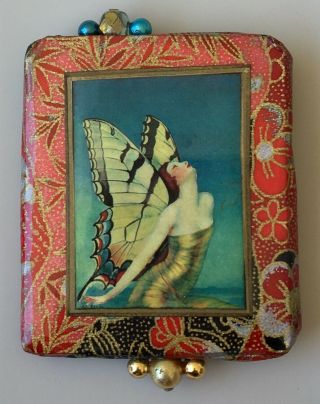 Vintage Artist signed Art Deco style nymph paper mache Brooch 5