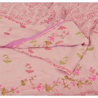 Sanskriti Vintage Pink Saree Printed 100 Pure Crepe Silk Sari Craft Soft Fabric