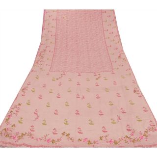 Sanskriti Vintage Pink Saree Printed 100 Pure Crepe Silk Sari Craft Soft Fabric 3