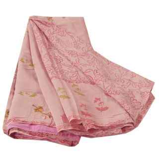 Sanskriti Vintage Pink Saree Printed 100 Pure Crepe Silk Sari Craft Soft Fabric 6