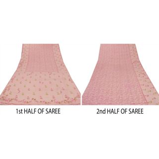 Sanskriti Vintage Pink Saree Printed 100 Pure Crepe Silk Sari Craft Soft Fabric 7