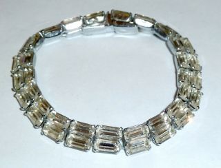 A Vintage 1950s Silver Tone Bracelet Set With Baguette Shaped White Diamantes