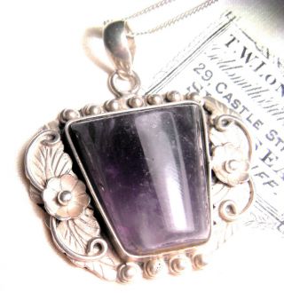 VINTAGE JEWELLERY 925 SILVER AMETHYST ART & CRAFTS STYLE PENDANT NECKLACE 2