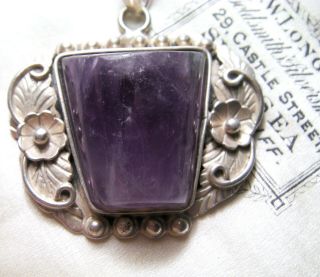 VINTAGE JEWELLERY 925 SILVER AMETHYST ART & CRAFTS STYLE PENDANT NECKLACE 3