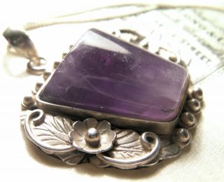 VINTAGE JEWELLERY 925 SILVER AMETHYST ART & CRAFTS STYLE PENDANT NECKLACE 7