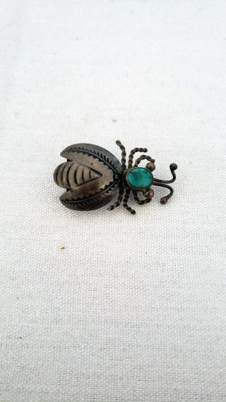Vintage Sterling silver fly bee bug pin with Turquoise 4