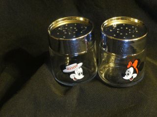 Vintage Mickey & Minnie Mouse Glass Salt And Pepper Shakers Walt Disney 1960 