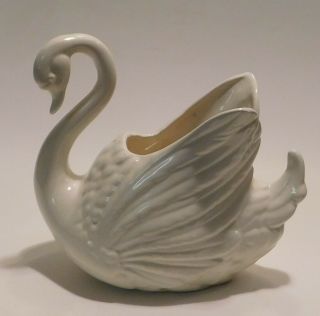 Vintage Ceramic White Swan Planter 1950 Style