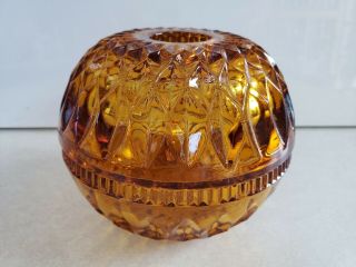 Vtg Indiana Glass Amber Mt Vernon Diamond Point Round Fairy Light Candle Lamp