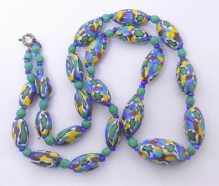VINTAGE MATCHED MILLEFIORI GLASS BEAD NECKLACE - STAR CANE MURANO GLASS BEADS 2