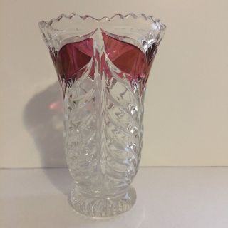 Vintage Anna Hutte Bleikristall Lead Crystal Vase Wing Motif With Ruby Flash