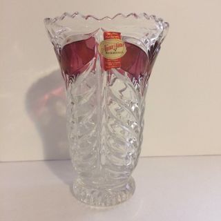 Vintage Anna Hutte Bleikristall Lead Crystal Vase Wing Motif with Ruby Flash 2